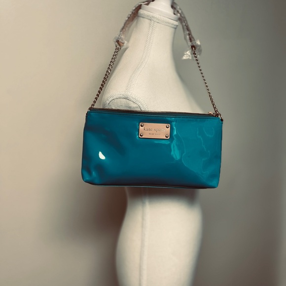 Kate Spade teal and ash purse. Stunning. EUC. Approx 11”x5.75” body. Strap 24.5” - Picture 16 of 16